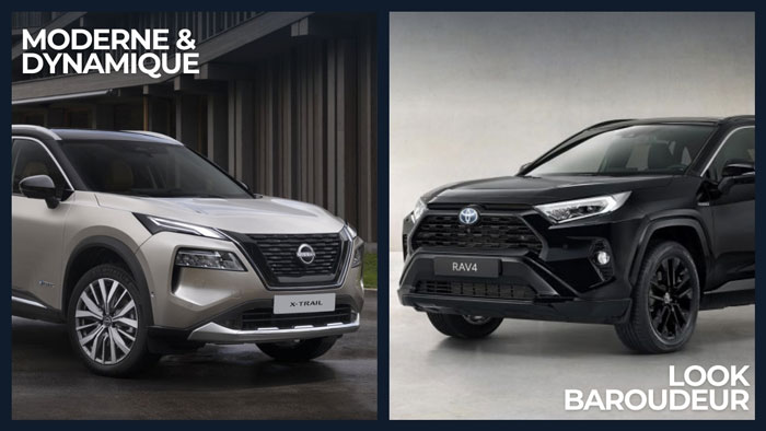 A gauche le look moderne et dynamique du xtrail et à droite le look baroudeur du rav4